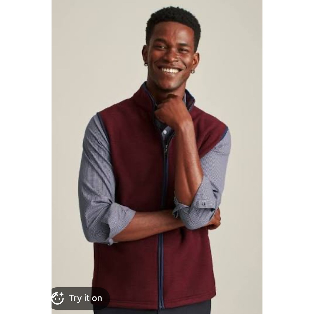 BONOBOS‎ Mens Fleece Vest Zip Front Pockets Navy Trim Olive Green Size L